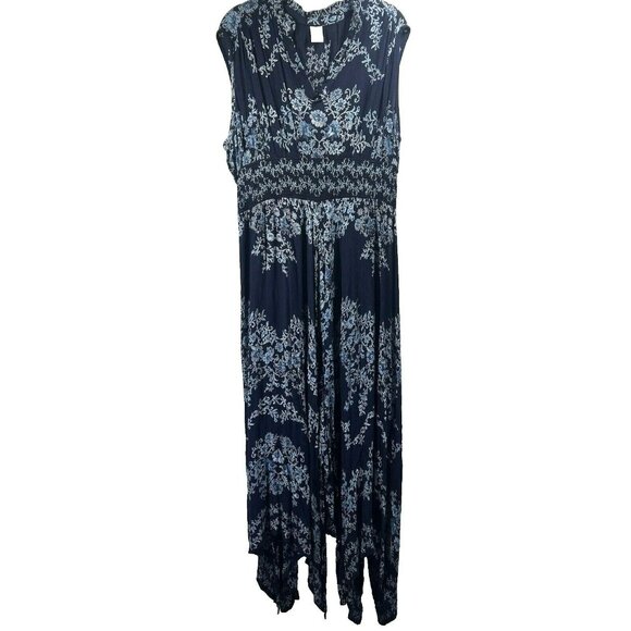 Bila Women's Maxi Dress Size Medium Blue Floral Sleeveless Boho Handkerchief Hem - Picture 1 of 9